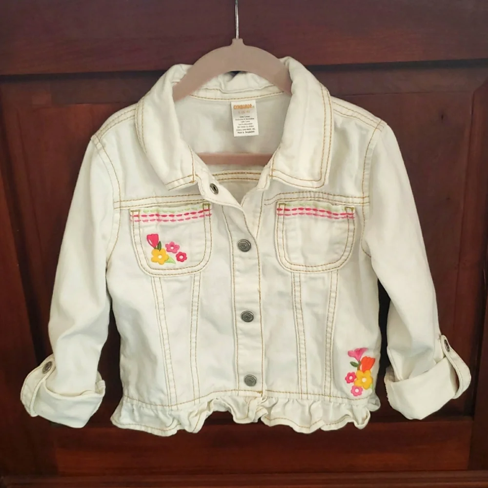 Gymboree Jean Jacket with ruffle and flower Embroidery size 5-6